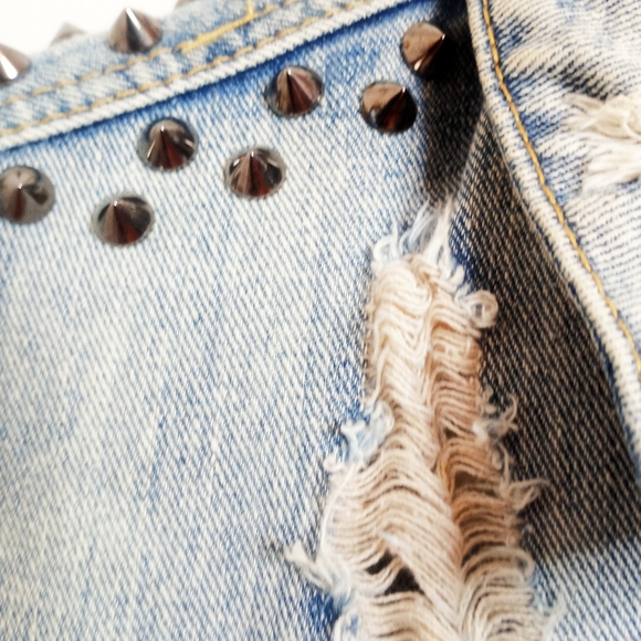 80's Vintage Metallic Stud Denim Architect Vest Cropped Distressed Stone Wash - Picture 8 of 15